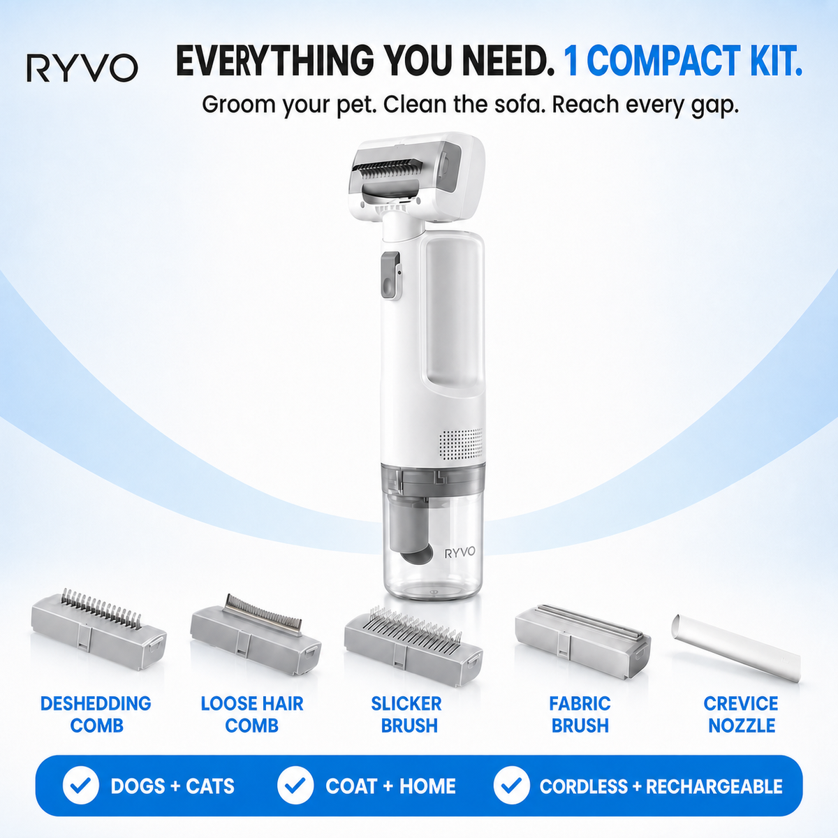 RYVO™ 5-in-1 Cordless Grooming Vacuum