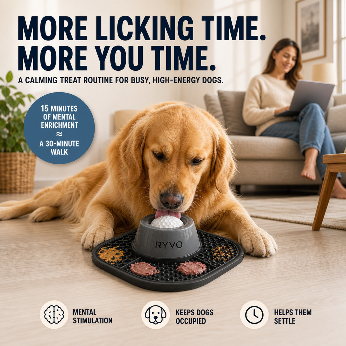 RYVO™ 2‑in‑1 Slow Feeder Dog Bowl & Lick Mat