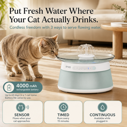 RYVO™ GlassFlow Filterless Cat Fountain