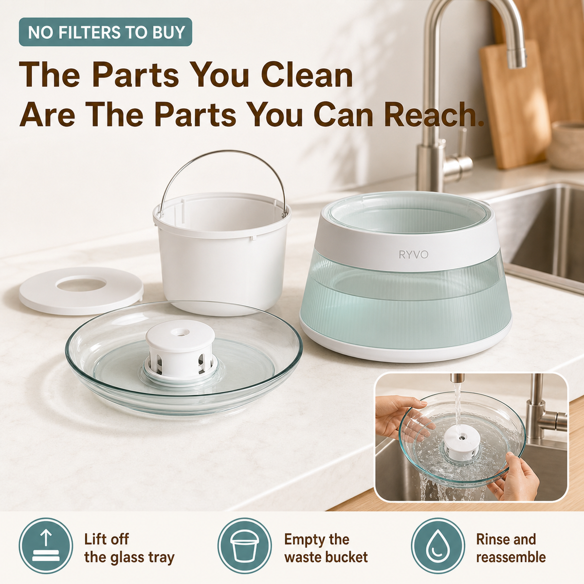 RYVO™ GlassFlow Filterless Cat Fountain