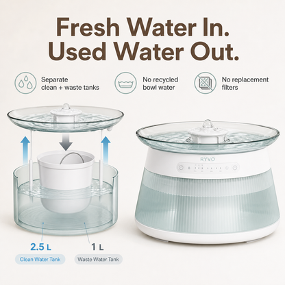 RYVO™ GlassFlow Filterless Cat Fountain