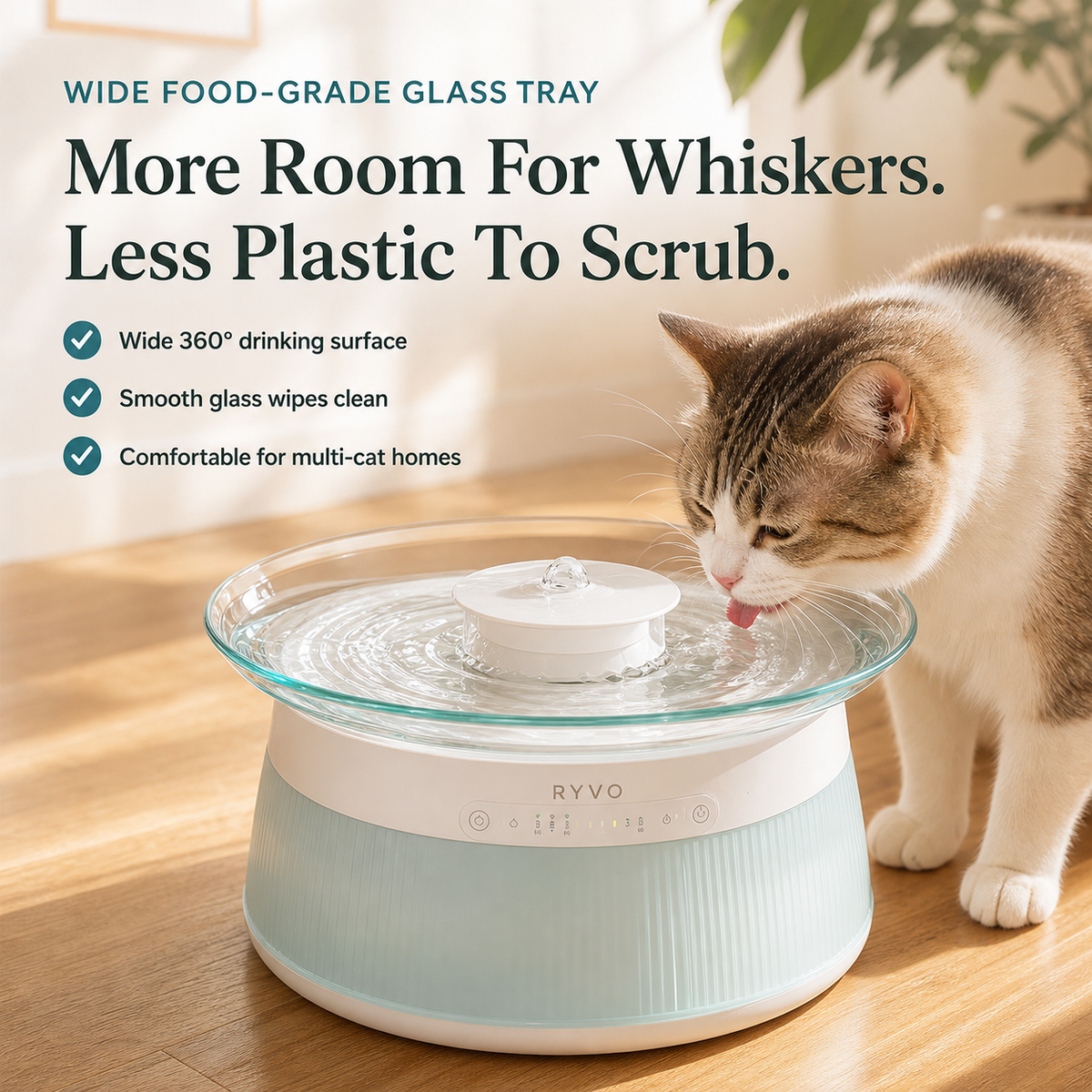RYVO™ GlassFlow Filterless Cat Fountain